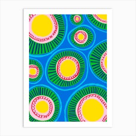 Coloured pattered circles Art Print