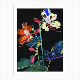 Neon Flowers On Black Geranium 1 Art Print