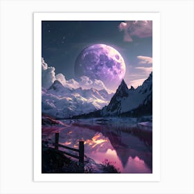 Full Moon Over Mountains Art Print