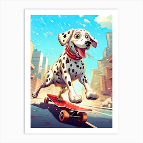 Dalmatian Dog Skateboarding Illustration 3 Art Print