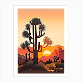 Joshua Trees At Sunrise Retro Illustration (5) Art Print