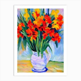 Gladiolus Floral Abstract Block Colour Flower Art Print
