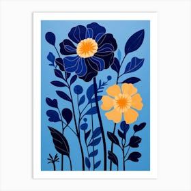 Blue Flower Illustration Marigold Art Print