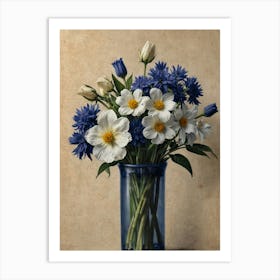 hamptons Blue And White Flowers In A Vase Art Print