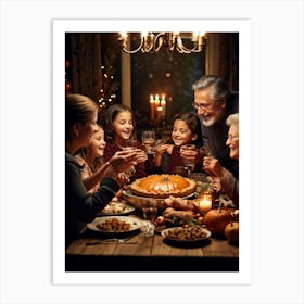 Candid Style Photo Of A Family Gathering Around A Thanksgiving Dinner Table Just Before The Prayer (6) Art Print