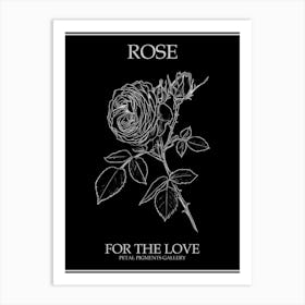 Black And White Rose Line Drawing 9 Poster Inverted Art Print