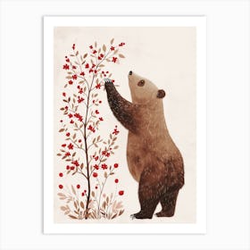 Sloth Bear Standing And Reaching For Berries Storybook Illustration 2 Art Print