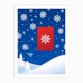 Abstract Winter Themed Illustration Featuring A Small White Ornament Framed By Satin Snowflakes On Art Print