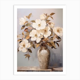 Camellia, Autumn Fall Flowers Sitting In A White Vase, Farmhouse Style 1 Art Print