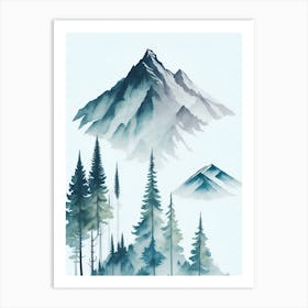 Mountain And Forest In Minimalist Watercolor Vertical Composition 75 Art Print