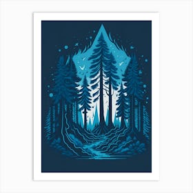 A Fantasy Forest At Night In Blue Theme 30 Art Print