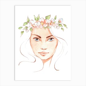 Woman With A Flower Crown Art Print