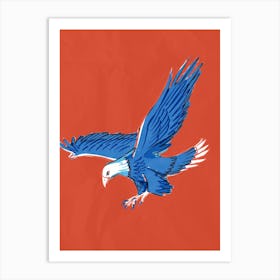 Eagle In Flight red background Art Print