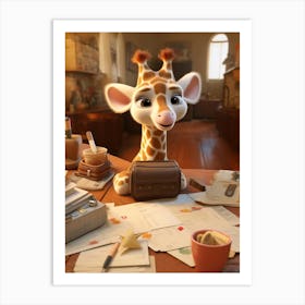 Cute Giraffe's Study Adventure Print Art Print