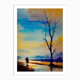 Couple Walking By The Water Art Print