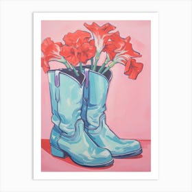 A Painting Of Cowboy Boots With Red Flowers, Fauvist Style, Still Life 9 Art Print