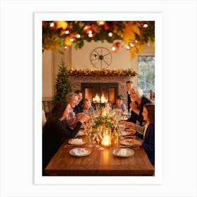 Autumn Themed Photo Capturing A Multigenerational Family Joyfully Congregating Around A Bountiful Th 2 1 Art Print