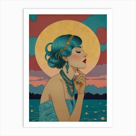 Woman With Blue Hair Art Print