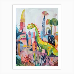 Abstract Geometric Colourful Dinosaur Painting 1 Art Print