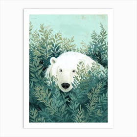 Polar Bear Hiding In Bushes Storybook Illustration 1 Art Print