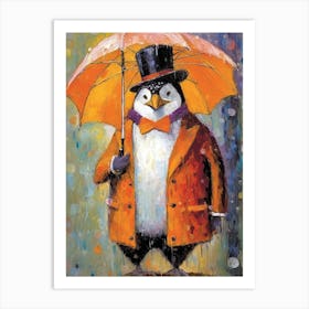 Fashionable Penguin With Umbrella Art Print