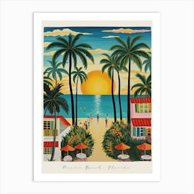 Poster Of Miami Beach, Florida, Matisse And Rousseau Style 3 Art Print