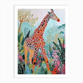 Giraffe In The Wild Leaf Pattern 1 Art Print
