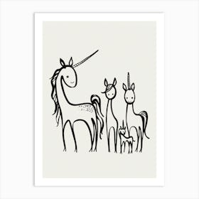 Minimalist Black & White Unicorn Doodle 3 Art Print
