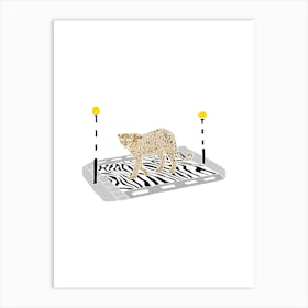 Cheetah Leopard On A Zebra Crossing, Fun Safari Animal Print, Portrait Art Print