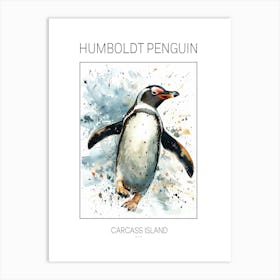 Humboldt Penguin Carcass Island Watercolour Painting 4 Poster Art Print