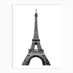 Black and White Illustration of the Eiffel Tower, Paris Art Print