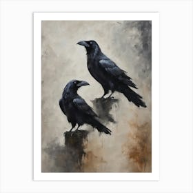 Minimalism Ravens Moody Dark Fall Decor | Neutral Tones Crow Halloween Art | Spooky Cottagecore Prints | Witchcraft Feature Wall Autumn Witchy HD Art Print