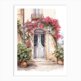 Antibes, France   Mediterranean Doors Watercolour Painting 2 Art Print