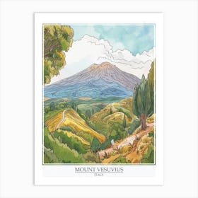 Mount Vesuvius Italy Color Line Drawing 1 Poster Art Print