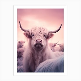Pink Highland Cow Gradient Art Print