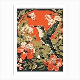 Vintage Bird Linocut Hummingbird 1 Art Print