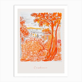 Sardinia Italy Orange Drawing Poster Art Print