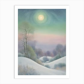 Snowy Landscape At Night Art Print