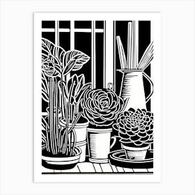 Lion cut inspired Black and white Garden plants & flowers art, Gardening art, 240 Art Print