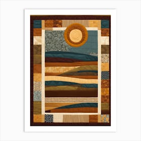 'Many Lands Under One Sun" American Quilting Inspired Folk Art with Earth Tones, 1392 Art Print