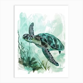 Sea Turtle Turquoise Illustration 4 Art Print