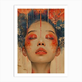 Woman With Flowers On Her Head 3 Art Print