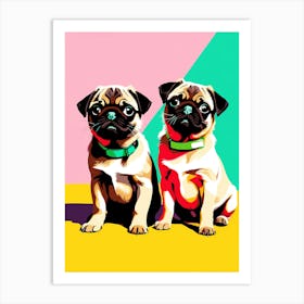Pug Pups, This Contemporary art brings POP Art and Flat Vector Art Together, Colorful Art, Animal Art, Home Decor, Kids Room Decor, Puppy Bank - 111th Art Print