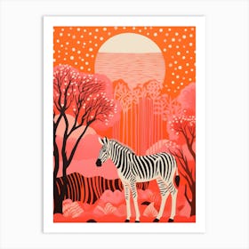 Zebra Pink Orange Lines & Dots Art Print