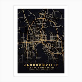 Jacksonville Florida Usa Black And Gold Map Art Print