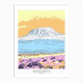 Mount Kenya Color Line Drawing 6 Poster Art Print