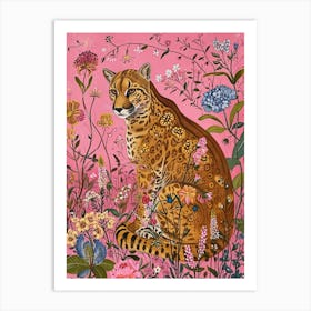 Floral Animal Painting Cougar 1 Art Print