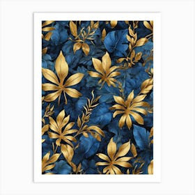 Blue And Gold Tropical Leaves Art Print 0 Art Print