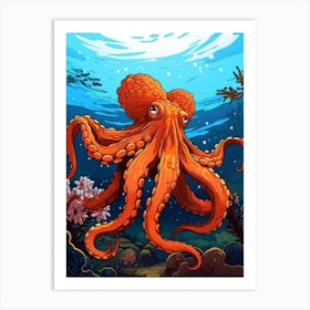 Giant Pacific Octopus Illustration 15 Art Print