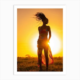 African Woman Captures The Essence Of Joy Bathed In The Warm Glow Of A Summer Sunset Her Silhouett 2 1 Art Print